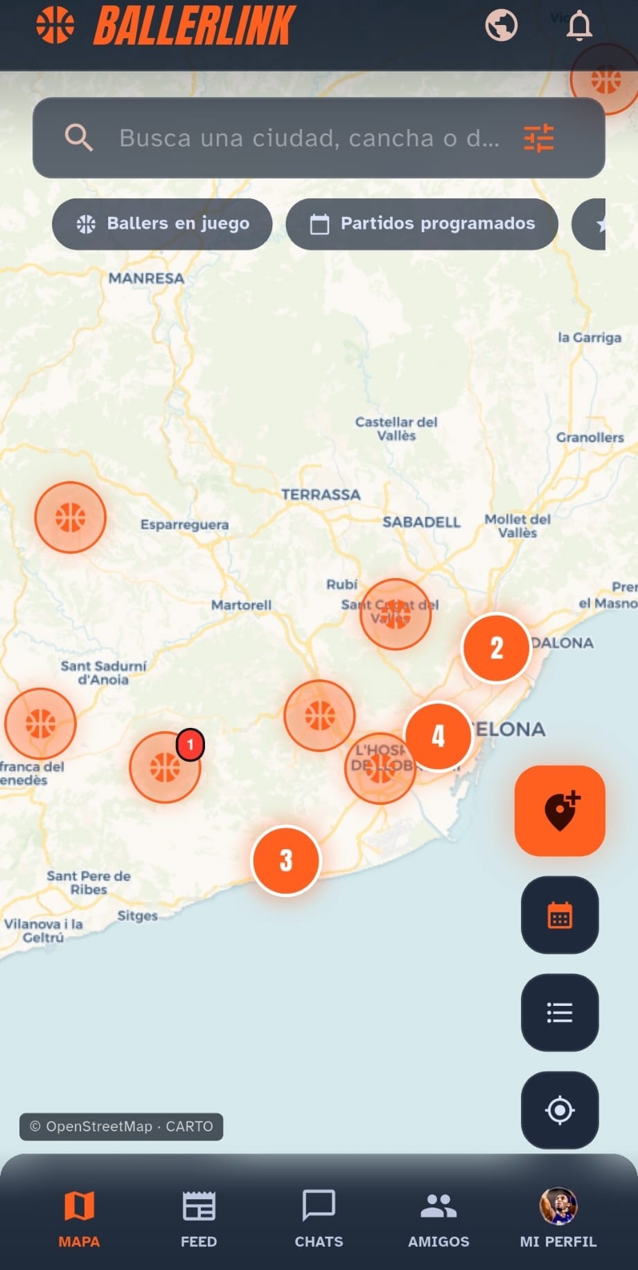 Mapa de canchas de baloncesto